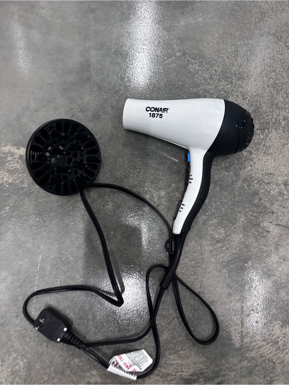Conair 1875 White & Black Hair Dryer with Diffuser